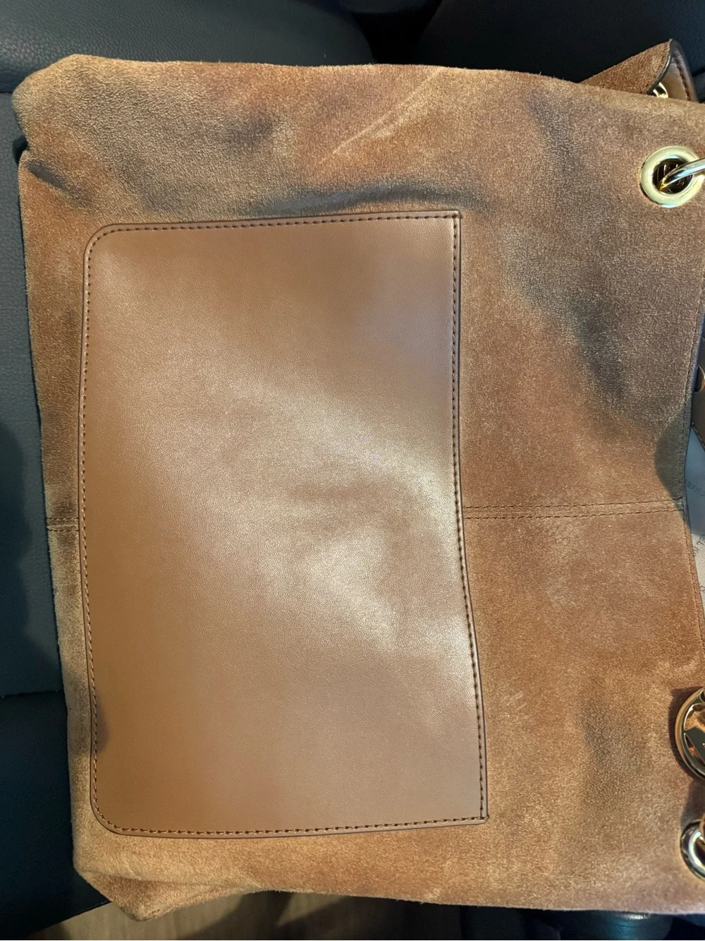 Michael Kors Christina Large Suede Shoulder Bag in Luggage Color (warm brown)